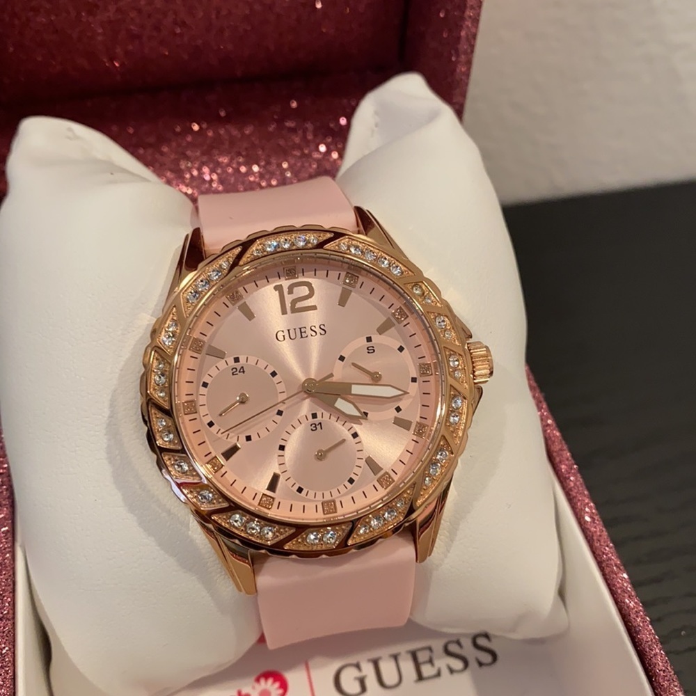 NEW GUESS Sparkling Pink Multifunction Watch